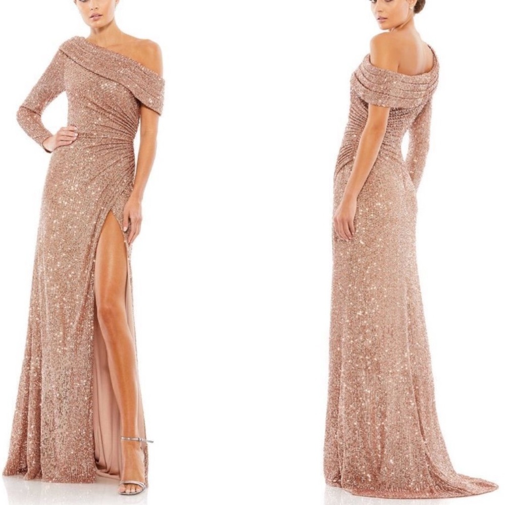 Mac Duggal Sequined One Sleeve Drop Shoulder
Faux Wrap Evening Gown - Reemoly
